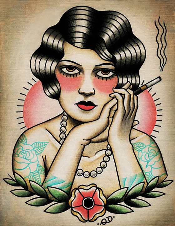 Smoking Flapper-Parlor Tattoo Prints-Design Crush
